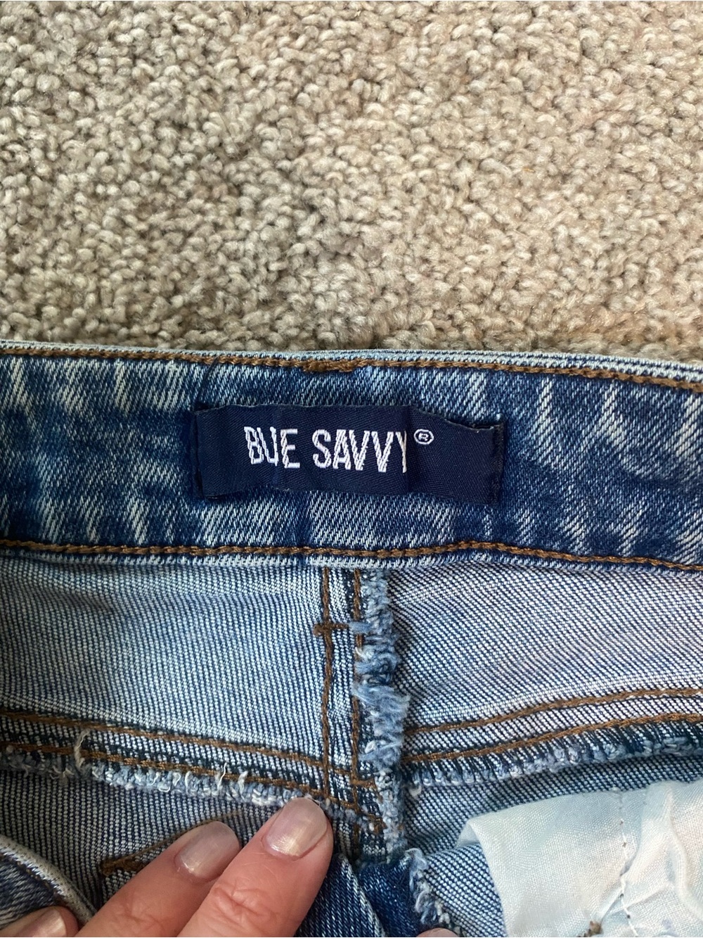 High-Rise Frayed Hem Blue Denim Shorts - Picture 4 of 4